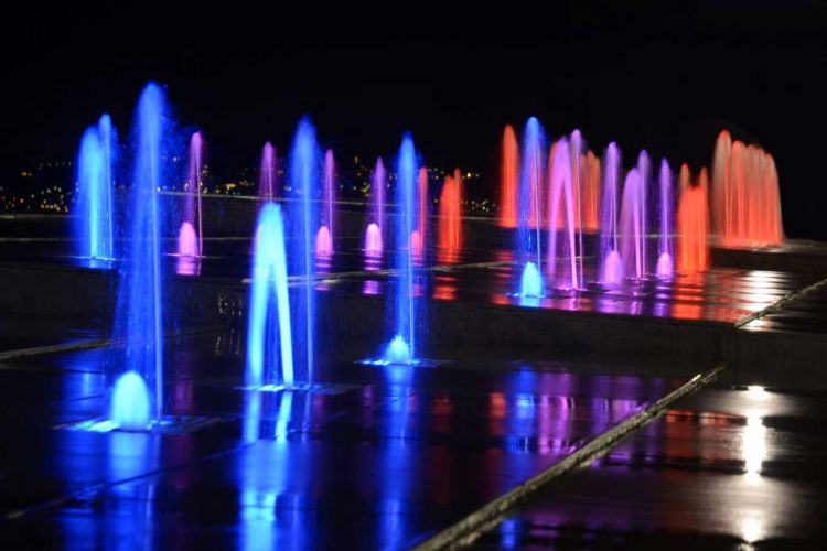 Vue des fontaines la nuit